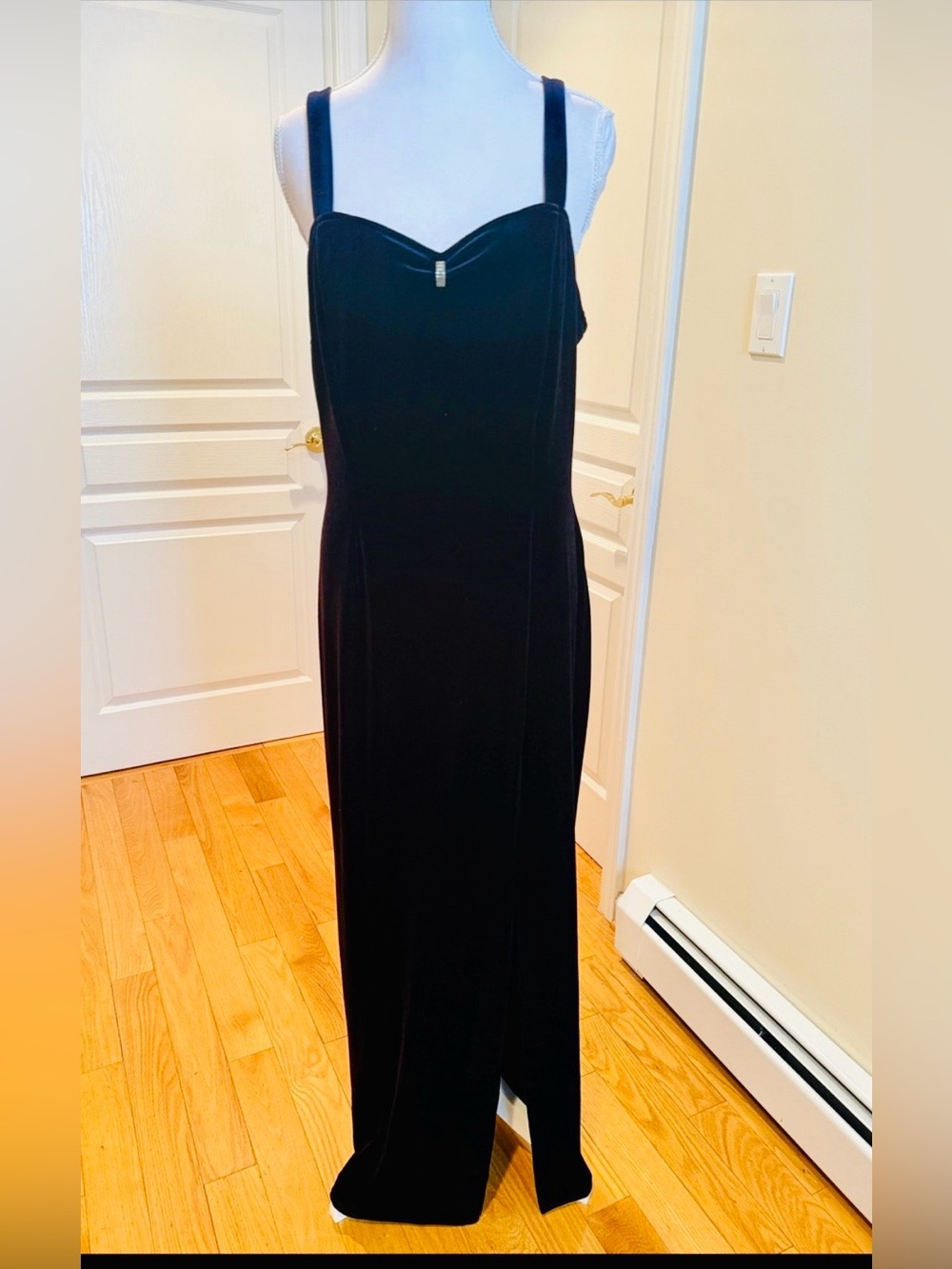 Velvet Black / purple Sleeveless Evening Gown with a slit , Old Hollywood Glam